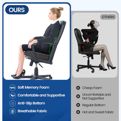 SweetSlubr Seat Cushion, Chair Pad, Memory Foam Large Cushion | Office Chair Cushion for Tailbone Pain Relief, Non-Slip Cover, Soft Support for Office Chair, Car Seat, Airplane,Large/Black