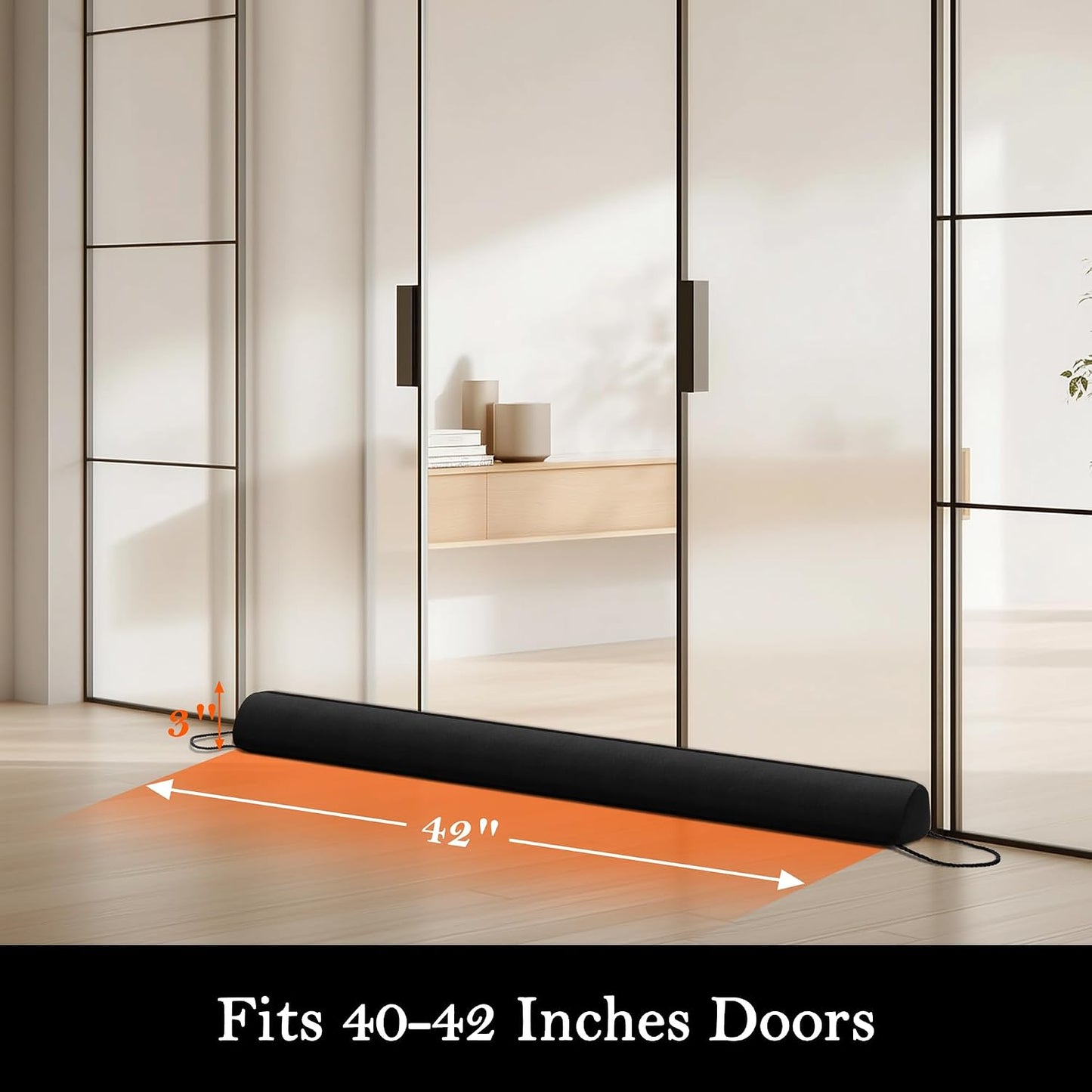 Door Draft Stopper with Removable Washable Cover, 38", Black | Weighted Gap Filler, Blocks Hot and Cold Air, All-Season Seal, Easy Install, Noise & Wind Blocker, Home Essentials