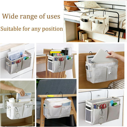 Bedside Caddy Bedside Hanging Storage Basket Multi-Function Organizer Caddy for Bunk and Hospital Beds Dorm Rooms Bed Rails, Can be Placed Glasses Books Mobile Phones（Navy Blue）
