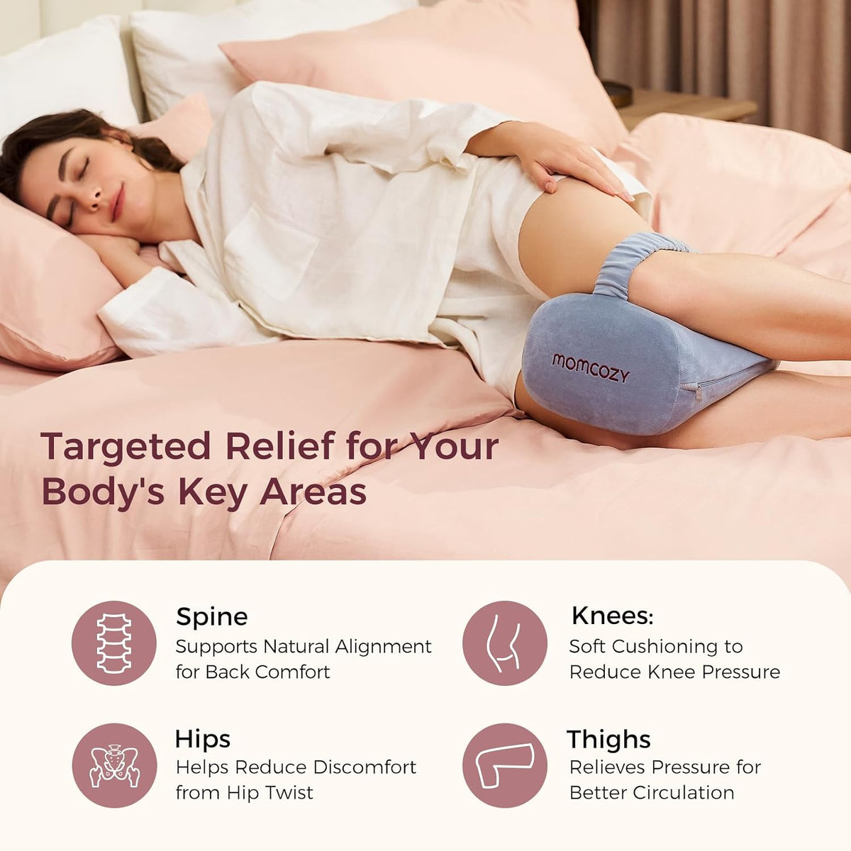 Momcozy Knee Pillow for Side Sleepers, Soft Memory Foam & Pinch-Free Design