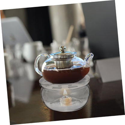 Ipetboom Glass Teapot Warmer Base Heat Preservation Holder with Ventilation White and Transparent Glass Tea Heater for Home Office Tea House Coffee Shop