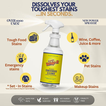 Whip It Cleaner, Multi Purpose Stain Remover Professional Strength Spray, Plant Based Enzyme Cleaner, Cleaning Food, Coffee, Wine, Baby Stains, Pet Stains, Over 500 uses, Made in USA, 32 OZ
