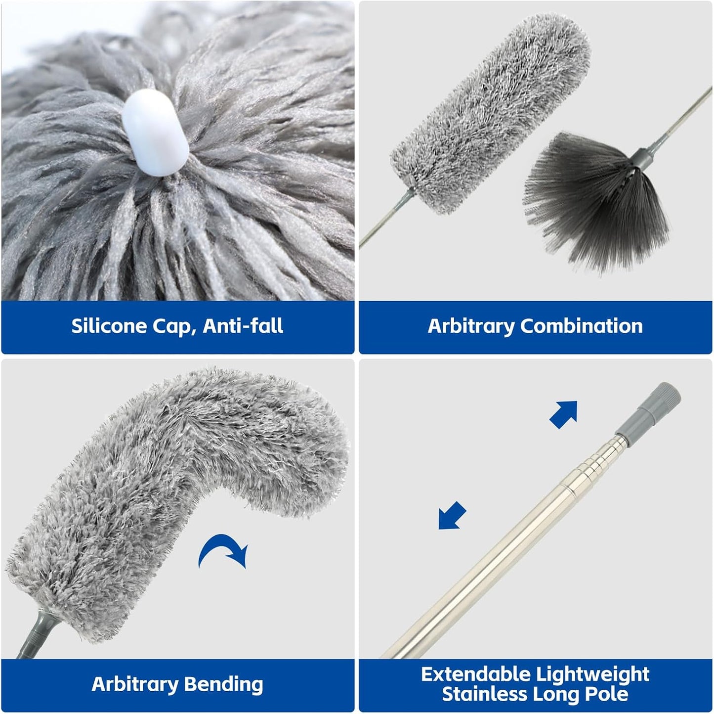 Retractable Gap Dust Cleaner Cleaning Tools with 2 Microfiber Dusting Cloths Long Handle 60inches Washable and Retractable Duster Brush for Cleaning Under Appliances Furniture Couch Fridge
