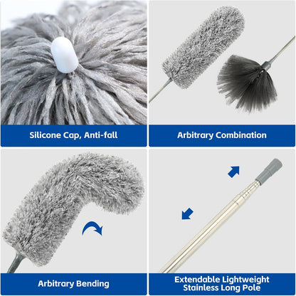 Retractable Gap Dust Cleaner Cleaning Tools with 2 Microfiber Dusting Cloths Long Handle 60inches Washable and Retractable Duster Brush for Cleaning Under Appliances Furniture Couch Fridge