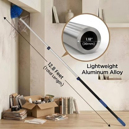 20ft High Ceiling Duster Kits with 5-12ft Heavy Duty Extension Pole - Fan Blade Cleaner, Cobweb Remover & Blue Window Squeegee Kit, Washable Dust Brush for High Roof and Glass Surfaces