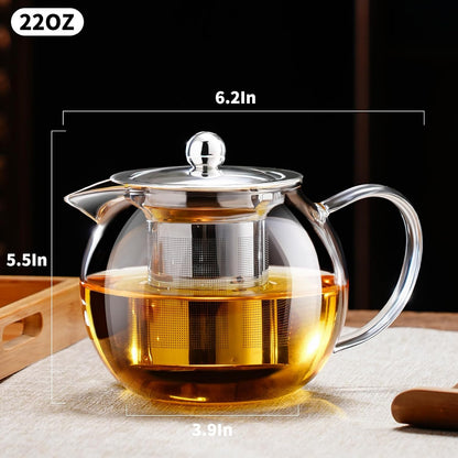 PARACITY Glass Teapot Stovetop 22 OZ/650ml, Tea pot with Removable 18/8 Stainless Steel Infuser, Borosilicate Clear Tea Kettle, Teapot Blooming and Loose Leaf Tea Maker Tea Brewer for Camping, Travel | Clear small tea kettle with infuser and tea pot with