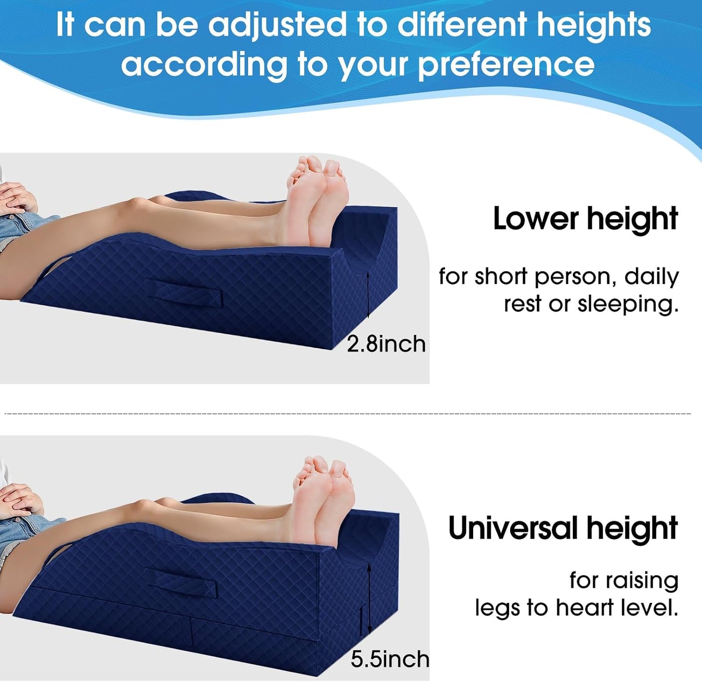 TranquilRelax Leg Elevation Pillows for After Surgery, Wedge Pillow, Grey | Memory Foam, All-around Knee & Ankle Support for Swelling, Height-adjustable, Nop-Slip Bottom, Washable Cover, Single-leg