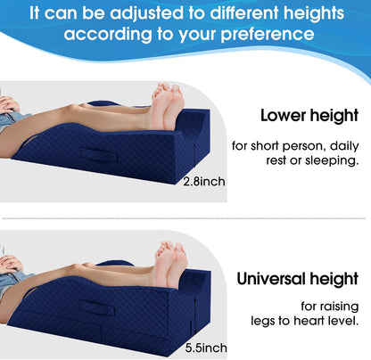 TranquilRelax Leg Elevation Pillows for After Surgery, Wedge Pillow, Grey | Memory Foam, All-around Knee & Ankle Support for Swelling, Height-adjustable, Nop-Slip Bottom, Washable Cover, Single-leg