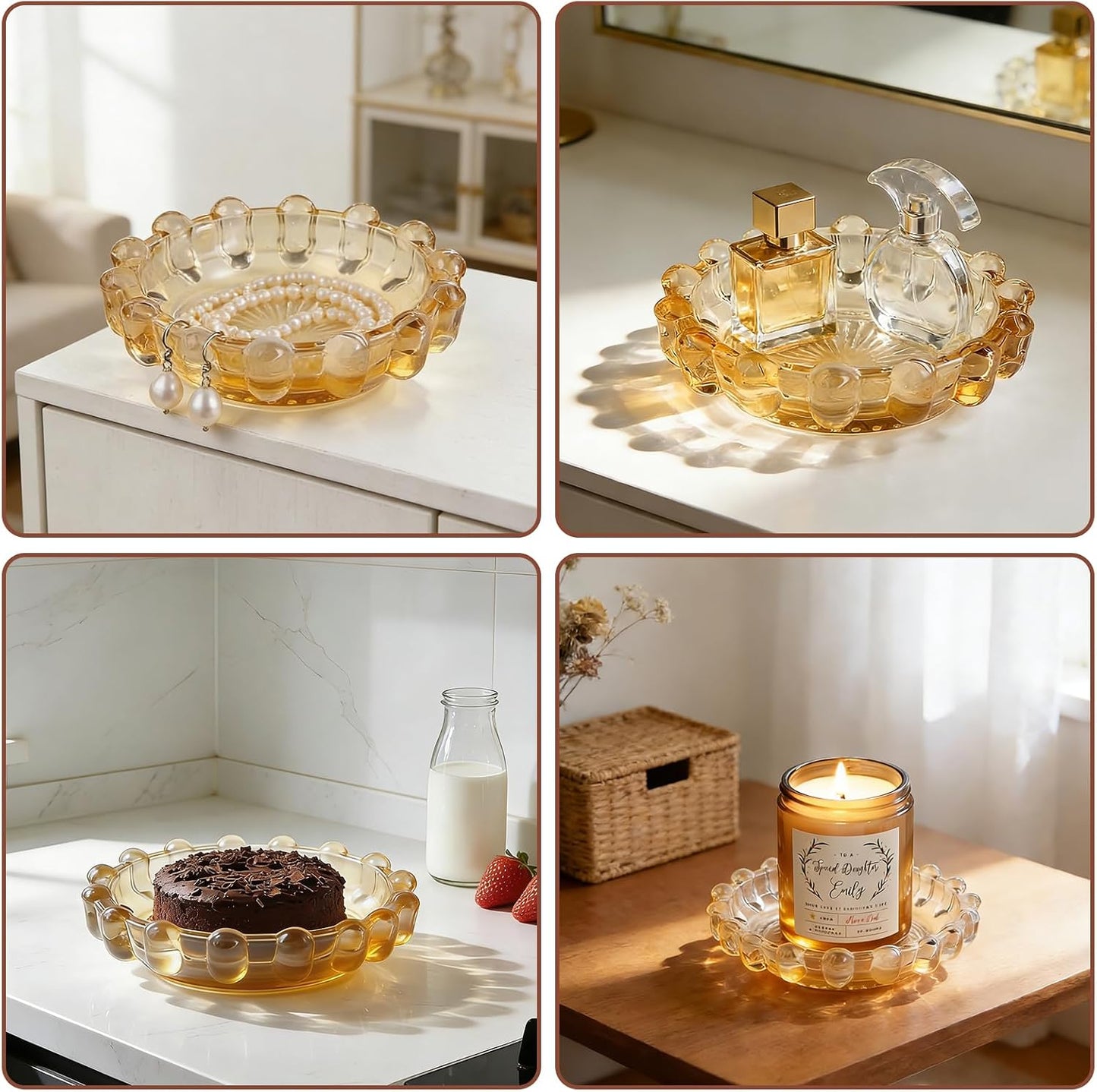 Bubble Glass Candle Dish Chic Large Clear Candle Holder Tray for Home Decor Modern Decorative Plate for Tea Lights Pillar Candles