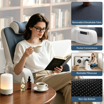 Reading Pillow- Memory Foam Back Pillow for Bed Sitting Up, Ergonomic Lumbar Support Cushion with Arms for Reclining, Gaming, Working, Resting, Watching TV﻿ (Grey)