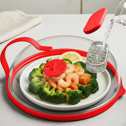 Microwave Splatter Cover with Water Steamer for Food - 10 Inch Steam Microwave Splatter Guard with Handle Plate Covers for Heating Food Splash Oven Lid with Built in Steamer