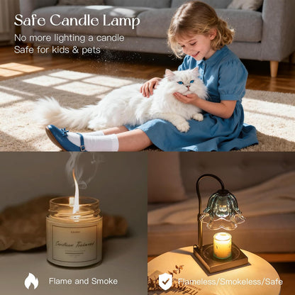 Candeldo Candle Warmer Lamp with Timer, Gold Flower Glass Shade
