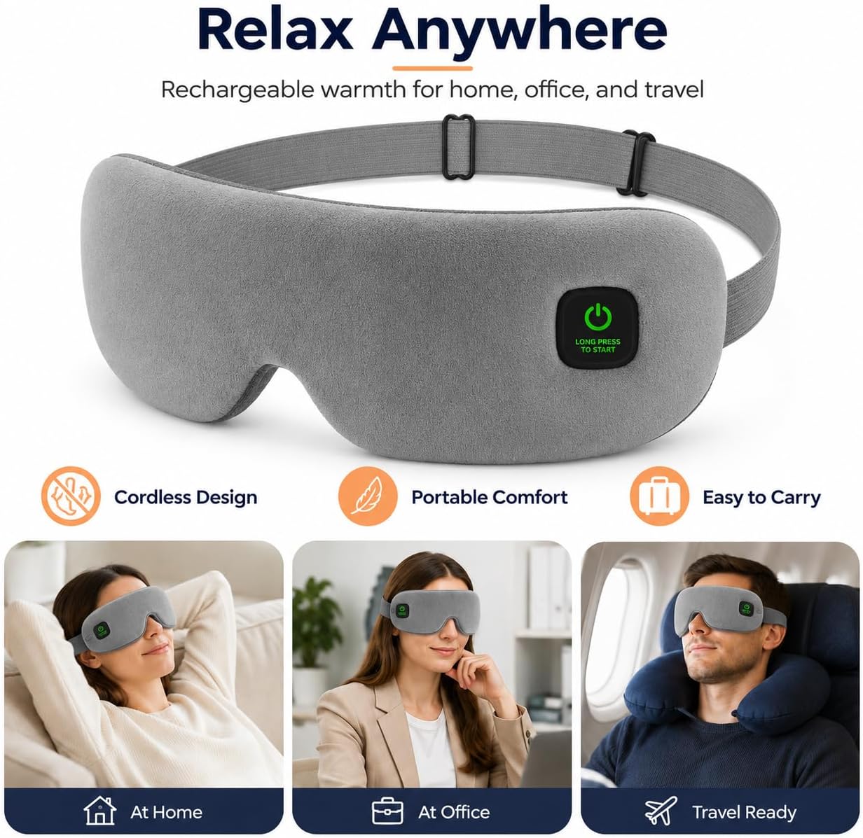 Cordless Heated Eye Mask for Dry Eyes, Rechargeable Eye Heating Pad with Replaceable Shell, Soft Electric Heated Eye Mask for Eye Comfort, Relaxation, Sleep and Travel