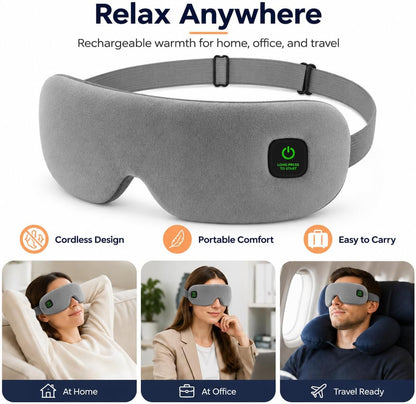 Cordless Heated Eye Mask for Dry Eyes, Rechargeable Eye Heating Pad with Replaceable Shell, Soft Electric Heated Eye Mask for Eye Comfort, Relaxation, Sleep and Travel