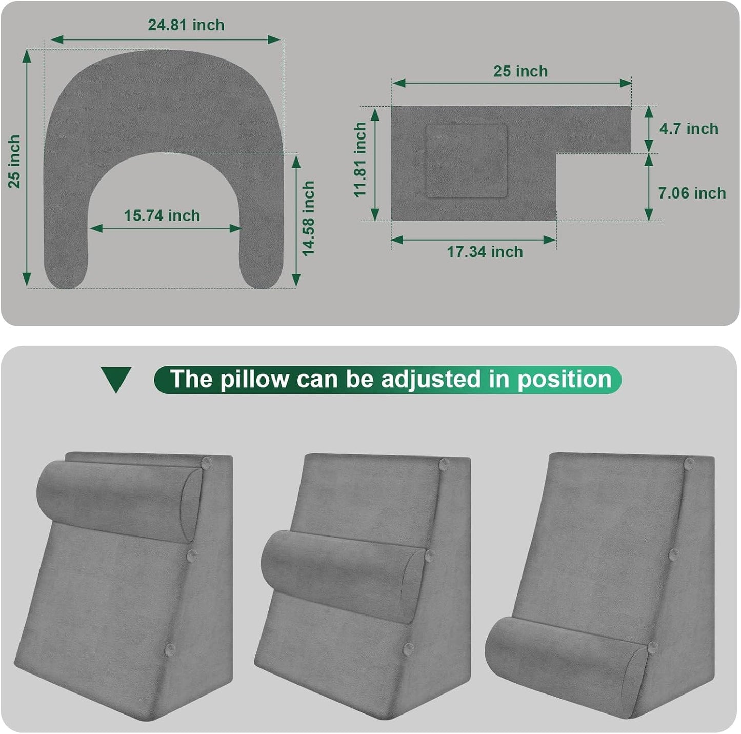 Reading Pillow Set for Adults with Back Neck Support and Armrest | 26D High-Density Foam for Bed Couch Reading Gaming Working, Reduce Neck & Back Fatigue, Breathable Fabric, Removable Cover