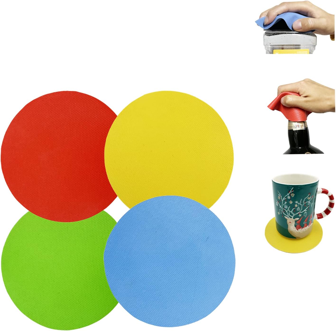 Jar Opener Kit, 5 in 1 Multi Function Can Opener, 4 in 1 Bottle Opener with Non Slip Rubber Jar Gripper Pad for Arthritis Weak Hands