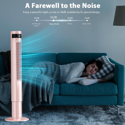 Antarctic Star Tower Fan 85°Oscillating Fan Quiet Cooling 12H Timer Remote Control Bladeless Electric 3 Speeds Wind 3 Modes, 42INCH, PINK
