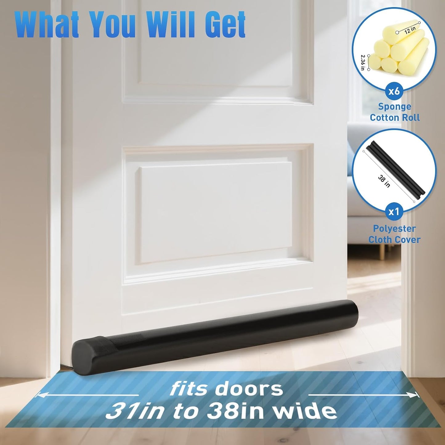 BlissTrends 36 in Under Door Draft Stopper, Covers Gaps up to 2.36 in,Black | Adjustable Door Sweep Gap Filler Seal Fits Most Doors, Easy Install, Blocks Drafts, Light, Dust, Insects and Reduces Noise