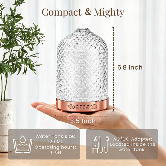 Essential Oil Diffuser for Home, 120 ml Glass Aromatherapy Diffuser