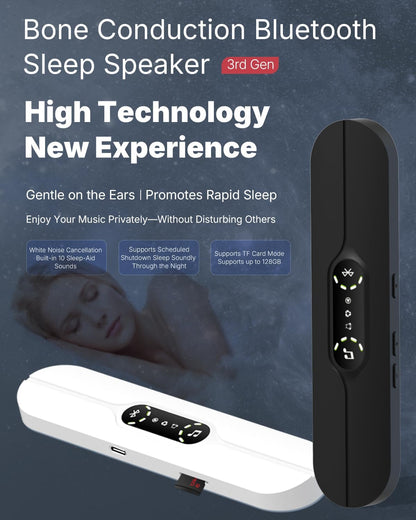Under Pillow Speaker Bluetooth Bone Conduction– Pillow Speakers for Sleeping with White Noise & Timer, Supports TF Card Portable Under Pillow Speaker for Side Sleepers Sleep Difficulties-Black