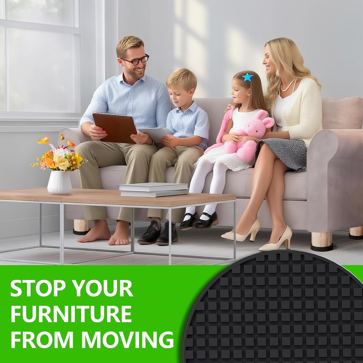 Non Slip Furniture Pads for Hardwood Floors - 12PCS 2" Caster Cups, Round | Furniture Stoppers to Prevent Sliding, Anti Slip Furniture Coasters Cup, Floor Protectors for Furniture Bed Couch Chair,Black