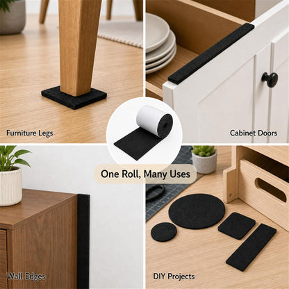 Felt Furniture Pads, Self Adhesive Felt Sheets Roll, Cuttable Felt Pads for Furniture Legs, Heavy Duty Furniture Pads for Hardwood Floors, Chair Wall Protector, Black, 40 x 5 x 0.12 Inch
