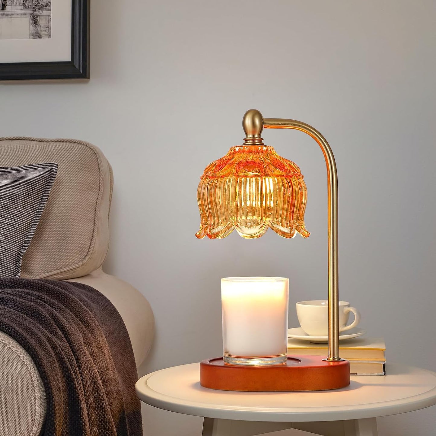 Candle Warmer Lamp with Timer and Dimmer,Electric Gold Light Gifts for Women Melt Wax Warmer Lamp with 2 Bulbs for Candle Jars House Warming New Home Decor Bedroom