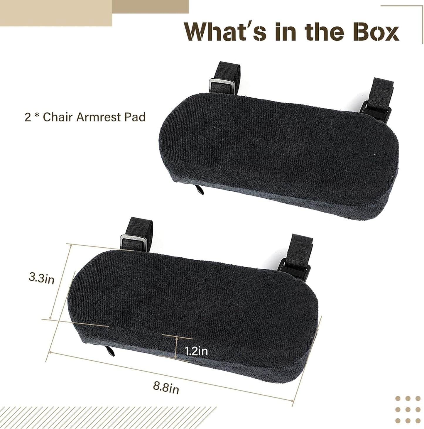 Memory Foam Chair Armrest Pads, 1 Pair Office Chair Arm Pads, Gaming Chair Arm Rest Pillows, Desk Chair Elbow Support Cushions for Offices, Study Rooms, Game Rooms | Soft elbow cushions with adjustable straps for office chairs, gaming chairs, desk chairs