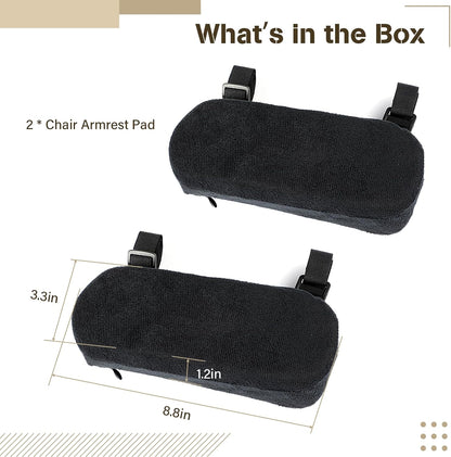 Memory Foam Chair Armrest Pads, 1 Pair Office Chair Arm Pads, Gaming Chair Arm Rest Pillows, Desk Chair Elbow Support Cushions for Offices, Study Rooms, Game Rooms | Soft elbow cushions with adjustable straps for office chairs, gaming chairs, desk chairs