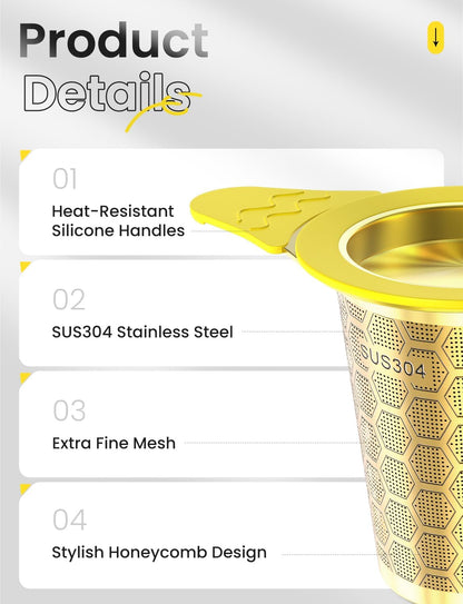 Tea Infuser for Loose Leaf Tea,Stainless Steel Tea Infuser with Heat Proof Silicone Handles,Extra Fine Mesh Tea Strainers Filter Fine Tea Leaves Effectively,Fits TeaPots/Mugs