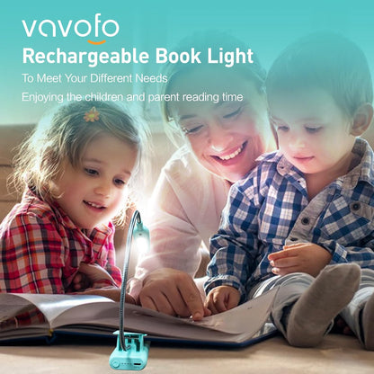 VAVOFO Rechargeable Book Light, Blue Light Blocking, Amber 1600K Clip On Reading Light, Eye Care 7 LEDs Kids Book Light for Reading in Bed with Power Indicator for Bookworms (Neon Orange)