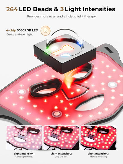 Red Light Therapy Mask with Cooling Gel Pack, 7-Color NIR 850nm LED Face Mask, LED Light Therapy Mask (E106A) with Rechargeable Remote - 180 Mins Use, Red Light Mask Home Travel Gift, Black