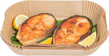Restaurantware-Pastry Tek 8.1 x 5.5 x 1.8 Inch Air Fryer Liners, 100 Rectangle Air Fryer Baskets - No-Stick Silicone Coating, Unbleached, Food-Grade Paper Liners, For Steamer, Microwave, Oven