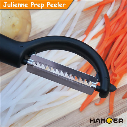 2Pack Swivel & Julienne Peeler Set Ergonomic Black Grip,420 SS Blade
