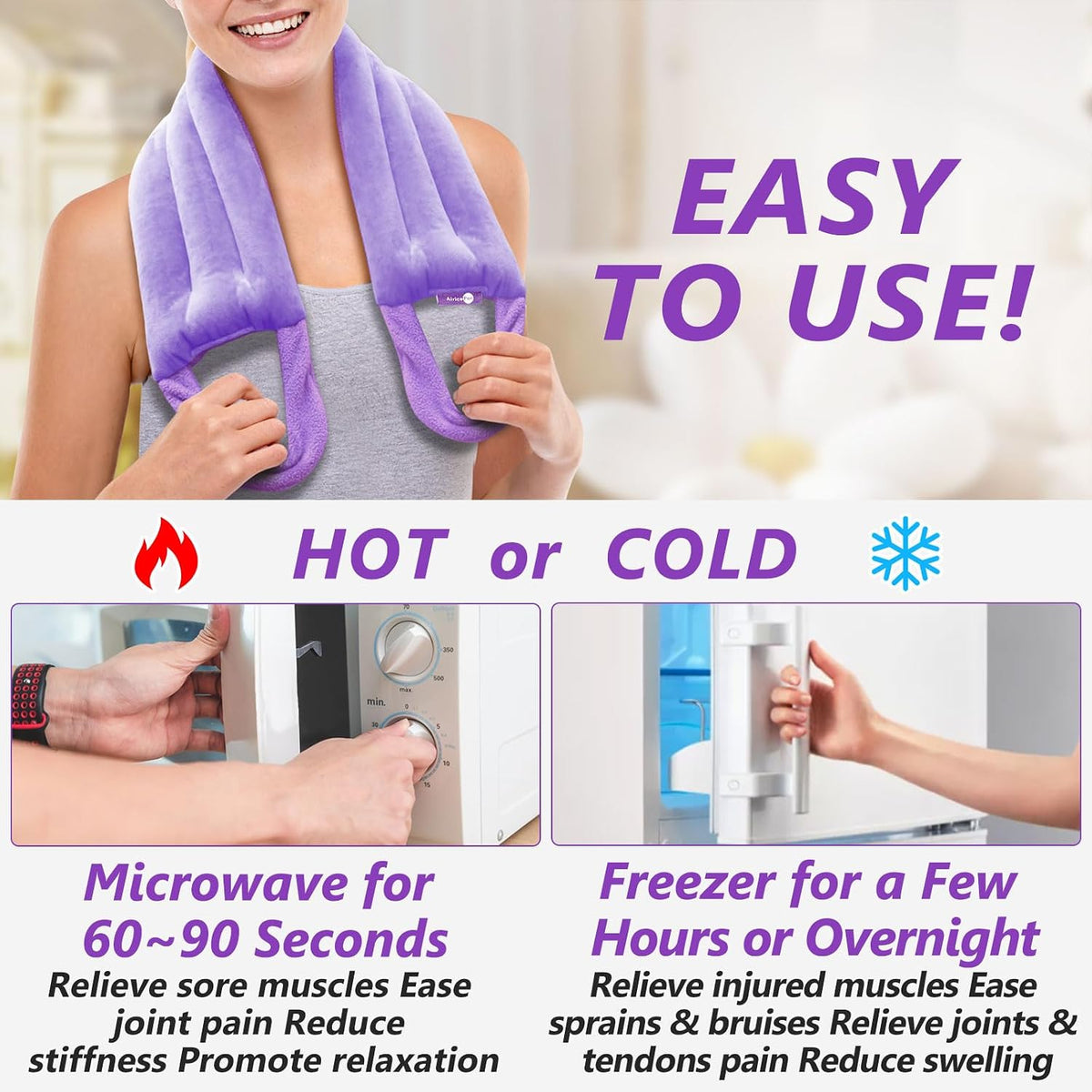 AiricePac Microwave Heating pad for Neck and Shoulders Back 33 * 5" microwavable Moist Heat Pack Warm hot Compress Neck wrap Weighted Rice Bean Bag Reusable Herbal Nature Calming Portable Grey