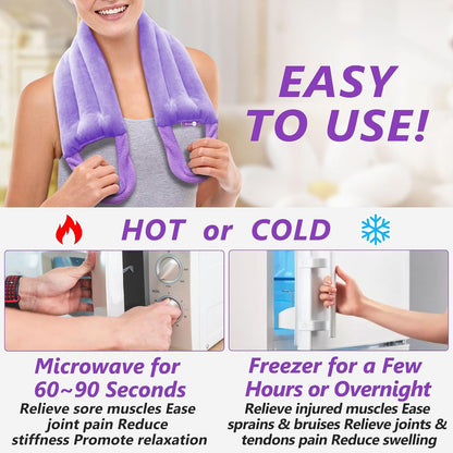 AiricePac Microwave Heating pad for Neck and Shoulders Back 33 * 5" microwavable Moist Heat Pack Warm hot Compress Neck wrap Weighted Rice Bean Bag Reusable Herbal Nature Calming Portable Grey