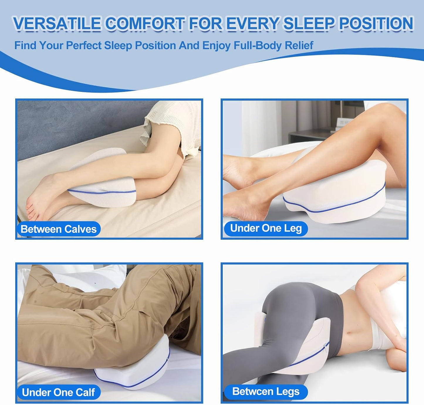Knee Pillow for Side Sleepers Leg Memory Foam Pillow Side Sleeping Soothing Relief for Back, HIPS, Knees, Joints, Nerves and Muscle Discomfort Relief (Grey, Small)