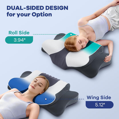 DONAMA Contour Cervical Neck Pillow for Neck Pain Relief | Queen,Ergonomic Dual-Height,Odorless Memory Foam,Side/Back/Stomach Sleepers,Cooling Hypoallergenic Cover,OEKO-TEX Certified