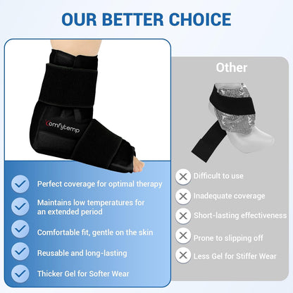 Comfytemp Ankle Foot Ice Pack Wrap for Plantar Fasciitis Relief, FSA Eligible HSA, Ankles Brace for Sprain Pain, Heel Spur, Swelling, Achilles Tendonitis, Hot Cold Gel Ice Pack for Injuries Reusable