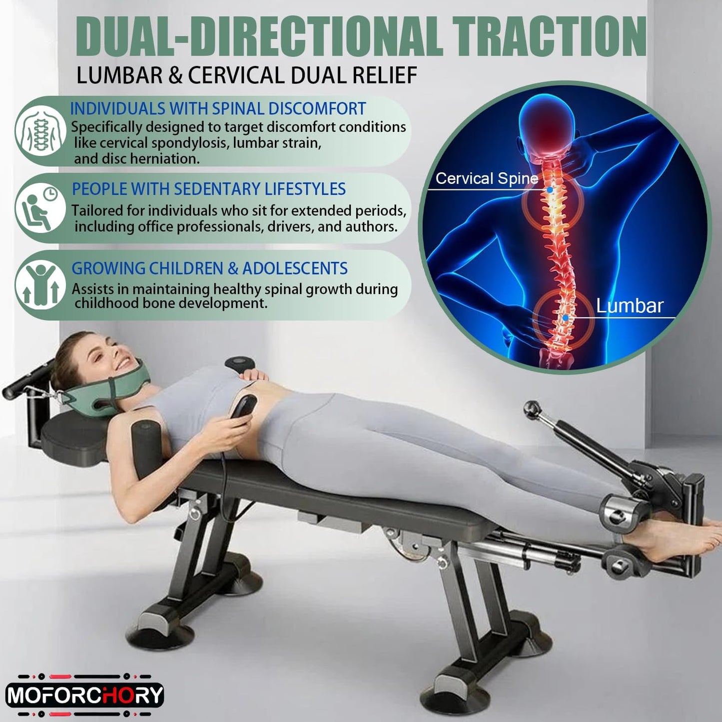 Electric Traction Machine for Neck & Back, Home Spinal Decompression Device for Lower Back Pain Relief, Non-Inversion Spine Stretcher for Safer Daily Use,Lumbar&Cervical Traction Decompression Table