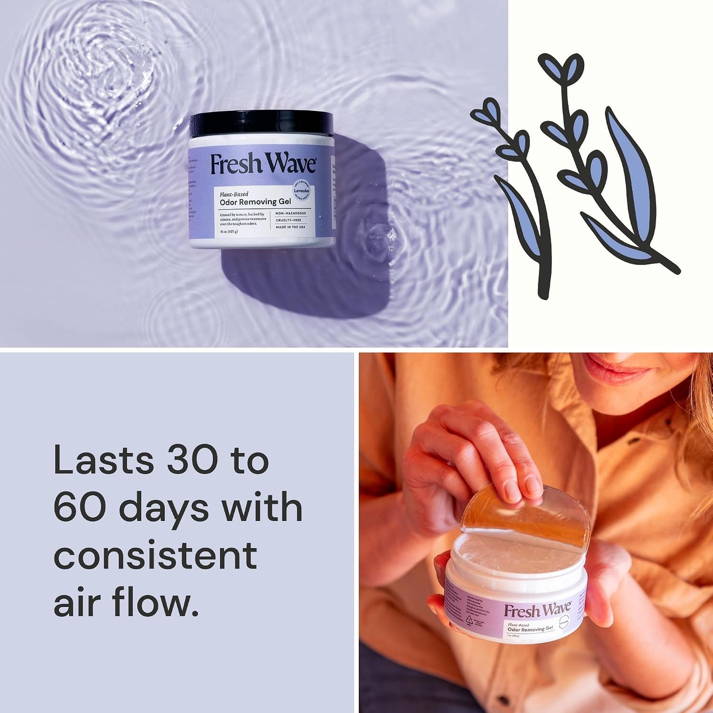 Fresh Wave Original Odor Eliminator Gel 3-Pk 7 oz - Air Freshener for Home | Plant-based essential oils. Lasts 15-30 days per jar. No plug-in needed. Pet-safe, closet and bathroom deoderizer.