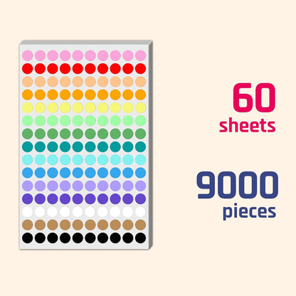 3000 Pack, 0.4" - Small Colored Dot Stickers Round Labels, 15 Colors