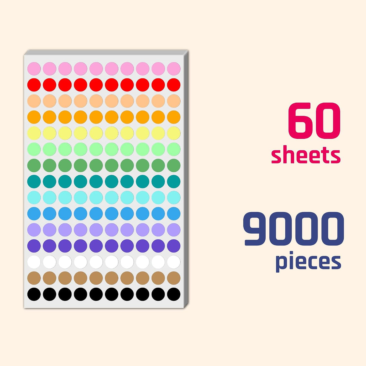 3000 Pack, 0.4" - Small Colored Dot Stickers Round Labels, 15 Colors