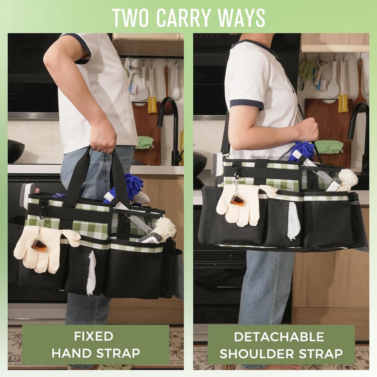 SCAVATA Wearable Cleaning Caddy, Cleaning Caddy Supplies Organizer with Handle & Shoulder Straps for Housekeepers, Under Sink & Car Cleaning Tool Organizers Bag with 4 Foldable Divider (NavyBlue)