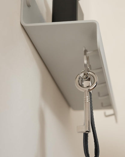 Kazai. Key Holder for Wall 'Holmsen' | Minimalist Key Hooks Design from Berlin | Modern Key Hanger with Metal Shelf | Key Hook Wall Mounted as Hallway Furniture | Sand Taupe
