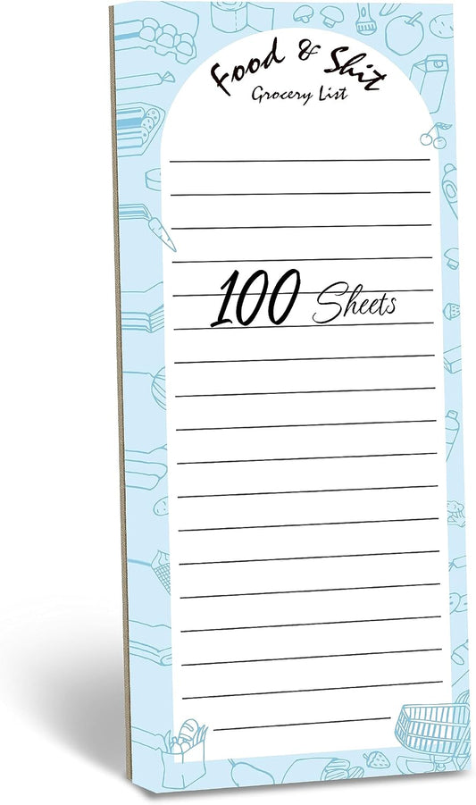 Hebayy 100 Pages Food&Shit Magnetic Back Funny Grocery List Planner Note Pad To Do List for Fridge Locker (3" x 8")