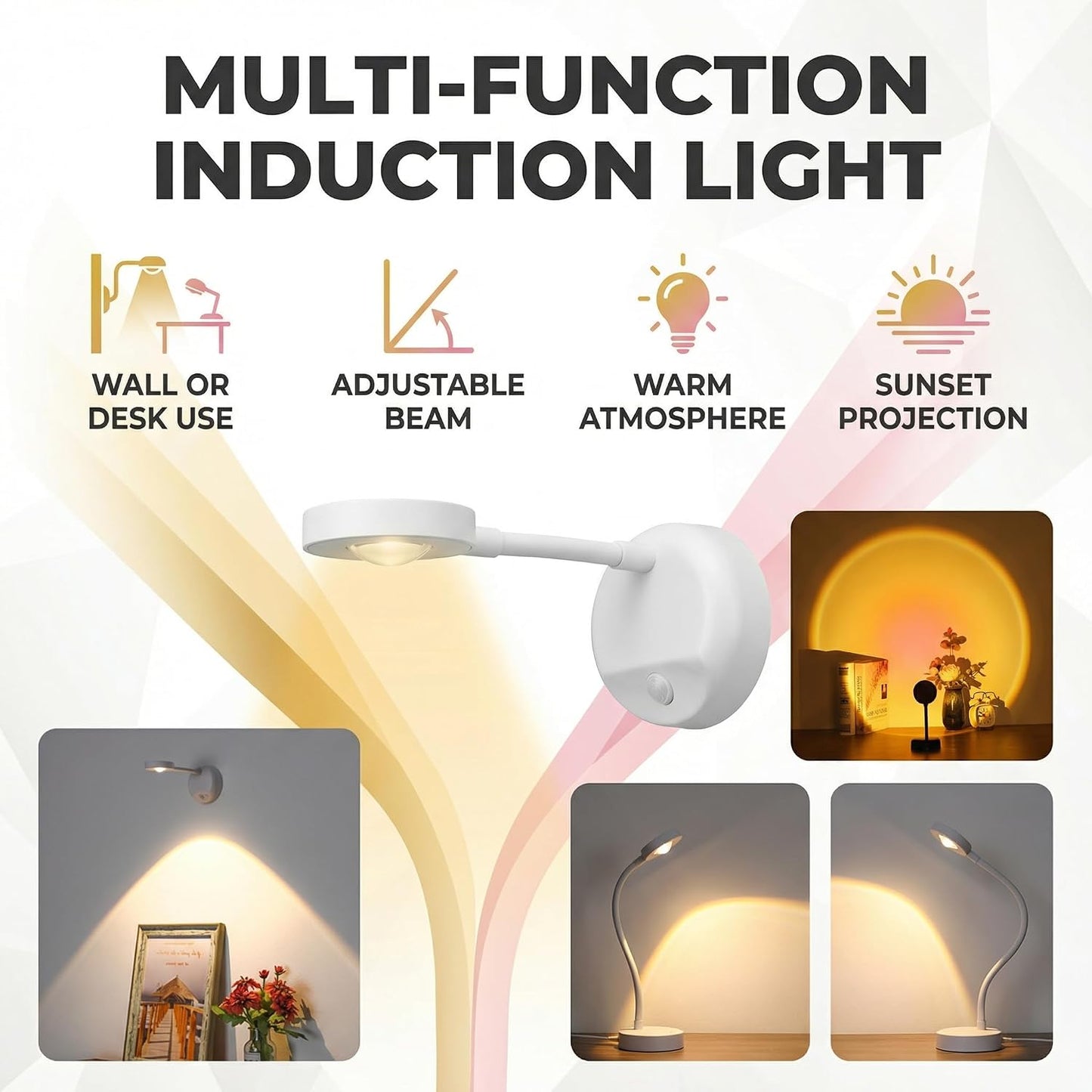 Motion Sensor Wall Light, LED Wall Sconce with Adjustable Angle, USB Rechargeable, Dimmable with 3 Colors, Magnetic Wall Mounted for Bedside, Hallway, Artwork