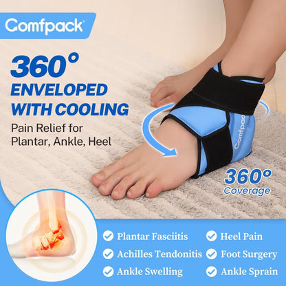 Comfpack Heel Ice Pack Wrap for Plantar Fasciitis Relief, Ankle Ice Pack | FSA Eligible, Ice Pack for Injures Reusable, Gel Cold Pack Warp for Achilles Tendonitis, Swelling, Ankle Sprain, Heel Pain