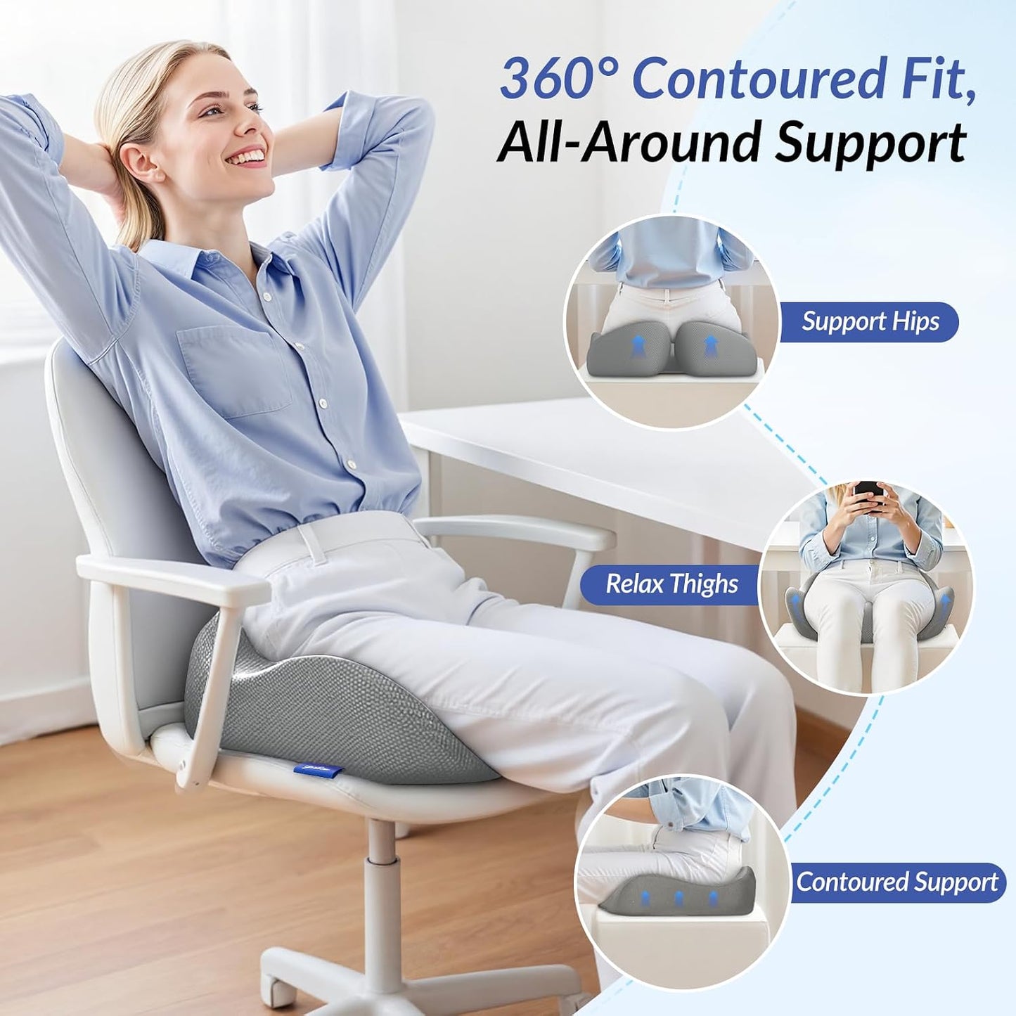 ZIKEE Contoured Ergonomic Seat Cushion for Effective Pain Relief, Non-Slip | Office Chair Cushion for Sciatica, Back, Tailbone Pain Relief, High-Density Memory Foam Car Seat Cushion for Sitting Comfort