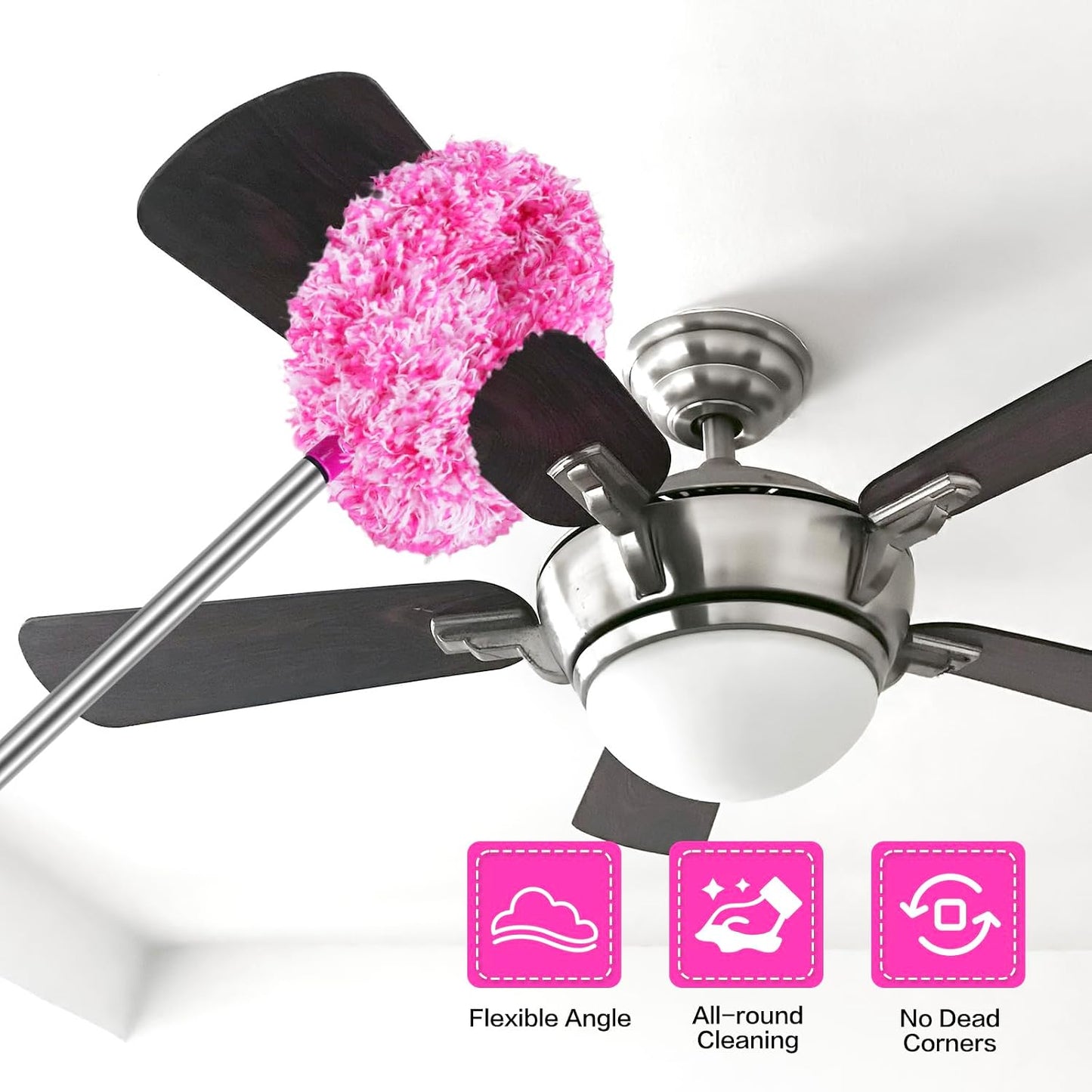 Ceiling Fan Cleaner Duster Reusable Microfiber Ceiling Fan Blade Cleaner Removable Duster with Extension Pole Adjusts 13 to 49.7 Inch for Cleaning Walls Bookshelves Furniture Door Window Top (Blue)